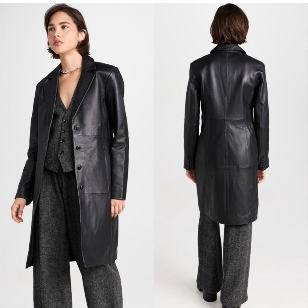 Reformation Veda Crosby 90s Longline Leather Blazer Jacket Black